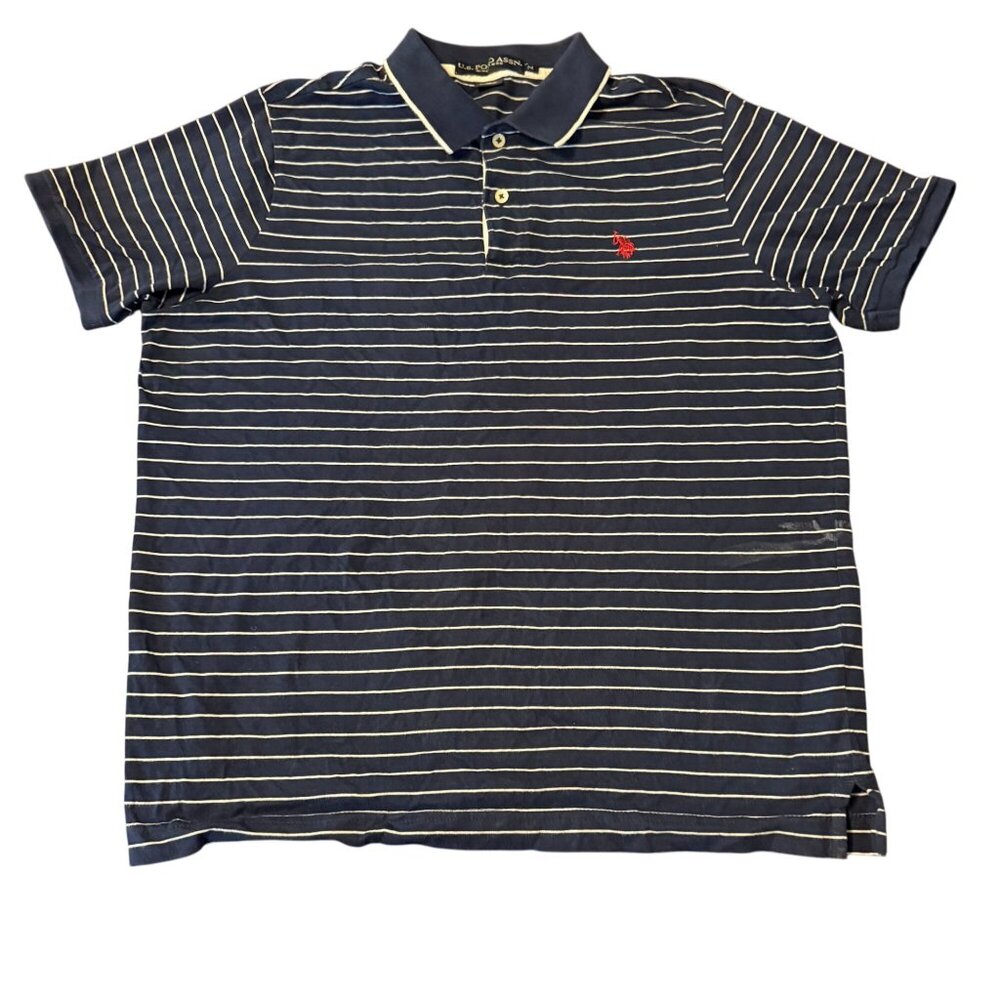U.S. Polo Assn. Mens Navy Striped Polo‎ Shirt M 100% Cotton